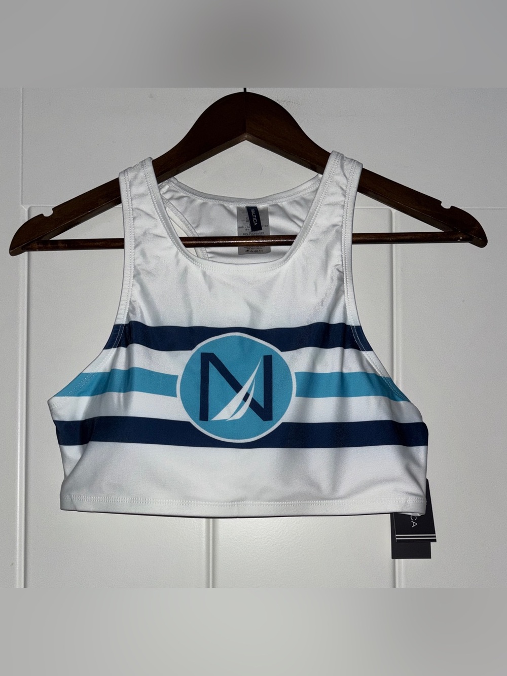 Nautica Logo High Neck Racerback Swim Top Women L Beach Surf Summer Vacation NEW